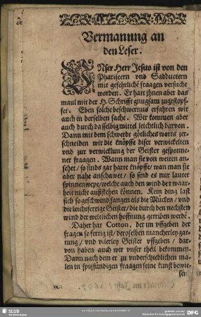Vermanung an den Leser