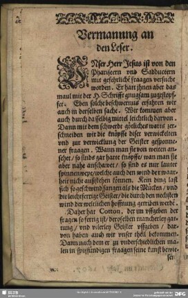 Vermanung an den Leser