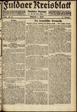 Ausgabe vom Mittwoch, den 07. April 1920.
