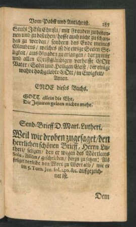 Send-Brieff D. Mart. Lutheri.