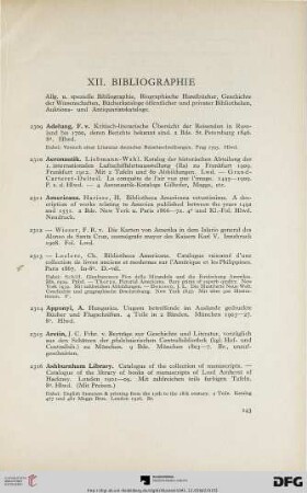 XII. Bibliographie (Nr. 2309-2483)