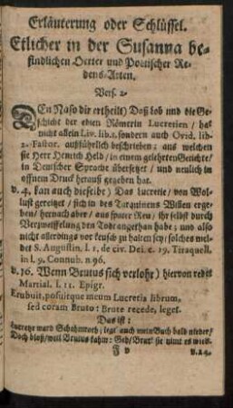 Erläuterung oder Schlüssel. Etlicher in der Susanna befindlicher Oerter und Poetischer Redens-Arten.