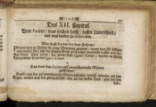 Das XII. Capitul. Vom Pariren/ was solches heisse/ dessen Unterschied/ und was darbey zu observiren
