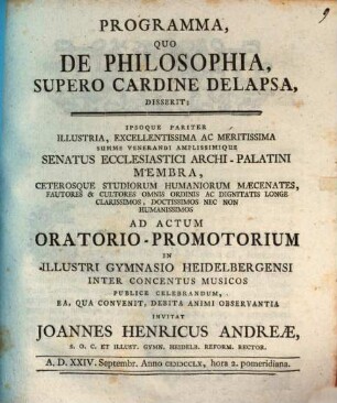 Programma, quo de philosophia, supero cardine delapsa, disserit