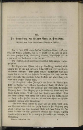 VII. Die Ermordung der Wittwe Bentz in Straßburg : Mitgetheilt vom Herrn Staatsanwalt Schwabe zu Zwickau