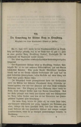 VII. Die Ermordung der Wittwe Bentz in Straßburg : Mitgetheilt vom Herrn Staatsanwalt Schwabe zu Zwickau