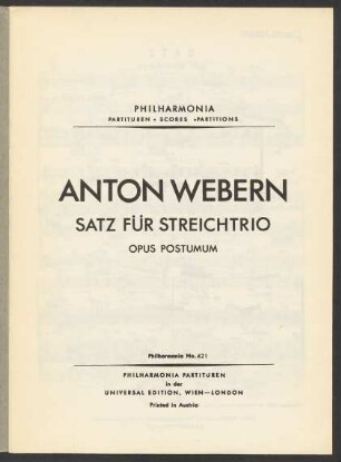Satz für Streichtrio : opus postumum