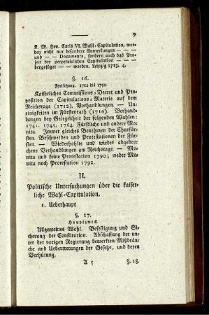 II. Politische Untersuchungen über die kaiserliche Wahl-Capitulation.