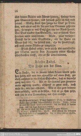 Fünfte Fabel. Der Fuchs und der Löwe