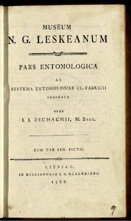 Museum N. G. Leskeanum : Pars entomologica ad systema entomologiae Cl. Fabricii ordinata