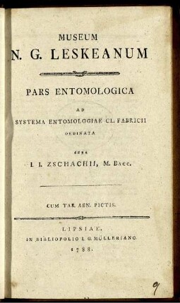 Museum N. G. Leskeanum : Pars entomologica ad systema entomologiae Cl. Fabricii ordinata