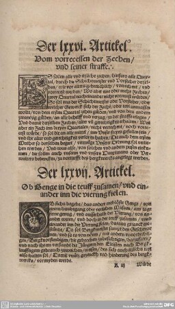 Der LXXVI. Artickel. Vom vorrecessen der Zechen/und seiner straffe.