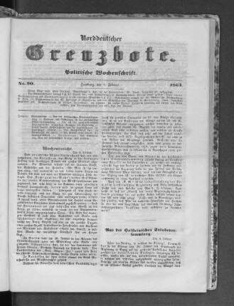 Norddeutscher Grenzbote. Politische Wochenschrift. No. 90 1863.