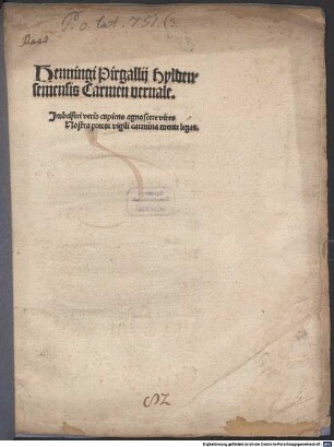 Henningi Pirgallij Hyldensemensis Carmen vernale