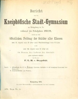 Bericht über das Kneiphöfische Stadt-Gymnasium zu Königsberg i. Pr. : während des Schuljahres .... 1877/78