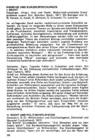98-104, Hinweise und Kurzbesprechungen
