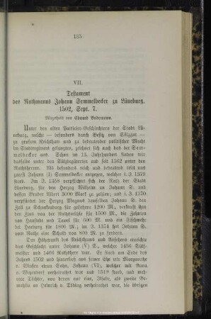 VII. Testament des Rathmanns Johann Semmelbecker zu Lüneburg. 1502, Sept. 7.