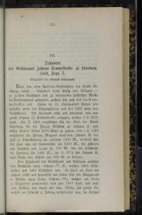 VII. Testament des Rathmanns Johann Semmelbecker zu Lüneburg. 1502, Sept. 7.
