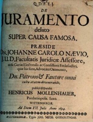 De juramento delato super causa famosa