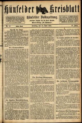 Erste Ausgabe vom Dienstag, den 15. April 1924.
