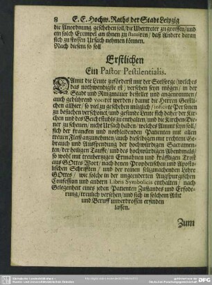 Erstlichen Ein Pastor Pestilentialis
