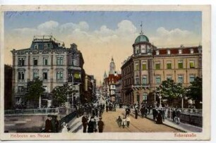 Blick von der Neckarbrücke in die untere Kaiserstraße, mit Hauptpost Kaiserstraße 2
