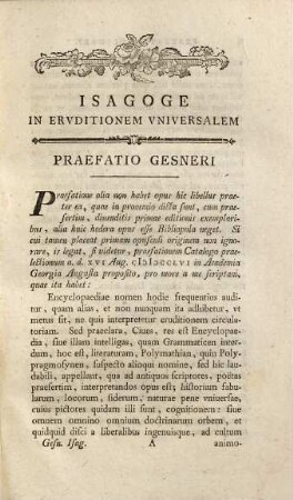 Io. Matthi. Gesneri Primae Lineae Isagoges In Ervditionem Vniversalem : Nominatim Philologiam, Historiam Et Philosophiam In Usum Praelectionum Ductae ; Accedunt Nunc Praelectiones Ipsae Per Io. Nicolaum Niclas, 1