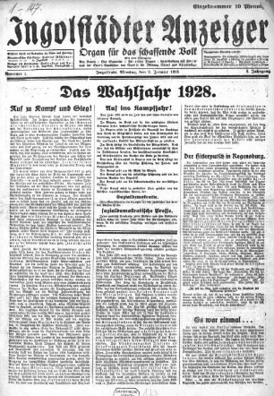 Ingolstädter Anzeiger : Ingolstädter Volksblatt ; Freie Presse. 6, 1. 1928