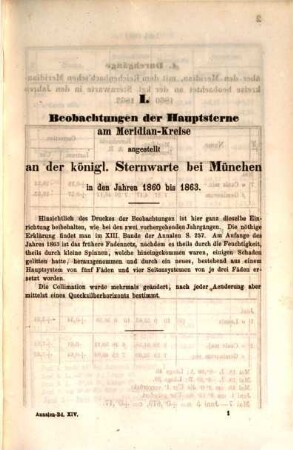 Annalen der Königlichen Sternwarte bei München, 14 = 29 d. Gesamtw. 1865