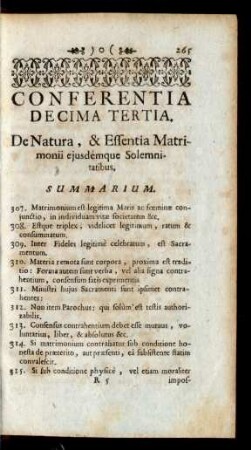 Conferentia Decima Tertia. De Natura, & Essentia Matrimonii ejusdémque Solemnitatibus