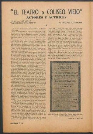 "El teatro o coliseo viejo" : Actores y actrices - Tomado del libro "La Sociedad de antaño"
