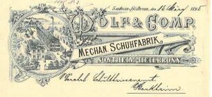 Briefbogen der Mechan. Schuhfabrik Wolf & Comp. Sontheim-Heilbronn mit Firmenansicht