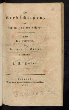 Die Verdächtigen : ein Lustspiel in einem Aufzuge ; Nach les Suspects
