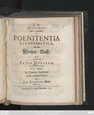 Discursus Iuris Canonici De Poenitentia Ecclesiastica