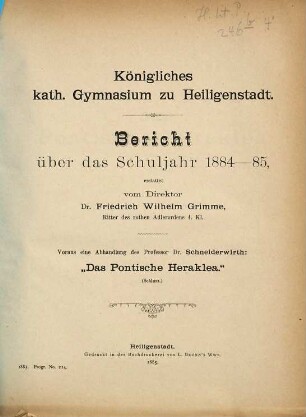 Bericht : über das Schuljahr .... 1884/85