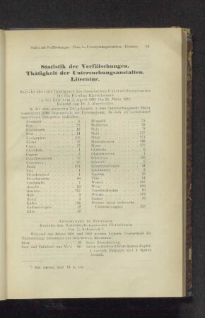 Statistik der Verfälschungen. Thätigkeit der Untersuchungsanstalten. Literatur.