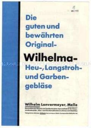 Die guten und bewährten Original-Wilhelma-Heu-, Langstroh-und Garbengebläse