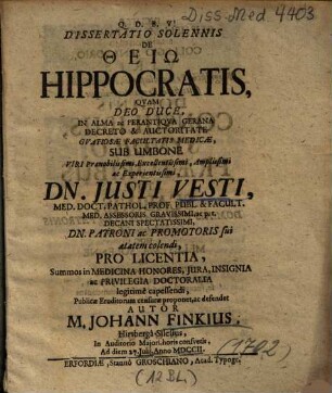 Dissertatio Solennis De Theiō Hippocratis