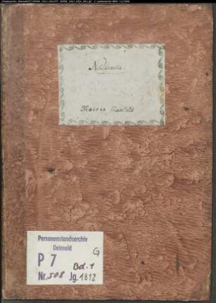 Zivilstandsregister der Mairie Raesfeld (Geburten 1812 (2 Bände); Aufgebote 1812 (2 Bände); Heiraten 1812 (2 Bände); Todesfälle 1812 (2 Bände); GAHT 1813; GH 1814). (Gemeinde: Raesfeld, Kreis Borken)