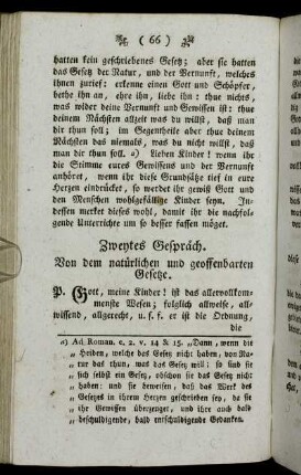 Zweytes Gespräch. Von dem natürlichen und geoffenbarten Gesetze.