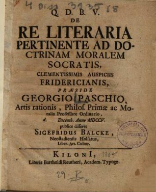 De re literaria pertinente ad doctrinam moralem Socratis