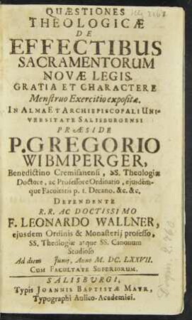 Quaestiones Theologicae De Effectibus Sacramentorum Novae Legis