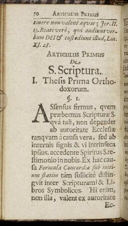 Articulus Primus De S. Scriptura