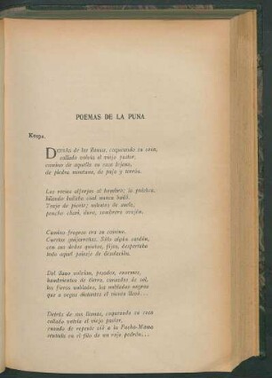 Poemas de la puna : Kespe [y] La barchila [y] Río Seco