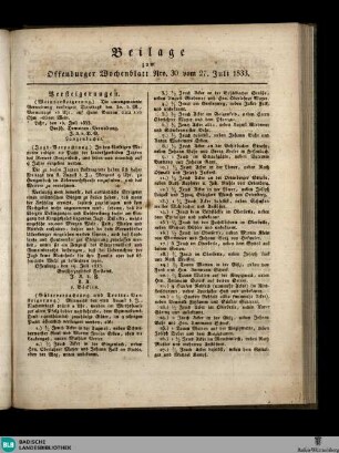 Offenburger Wochenblatt, Beilage zum Offenburger Wochenblatt
