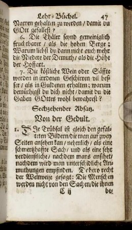 Sechzehender Absatz. Von der Gedult. - Drey und zwanzigster Absatz. Von den Heiligen Gottes.