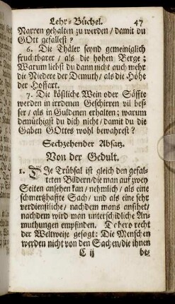 Sechzehender Absatz. Von der Gedult. - Drey und zwanzigster Absatz. Von den Heiligen Gottes.