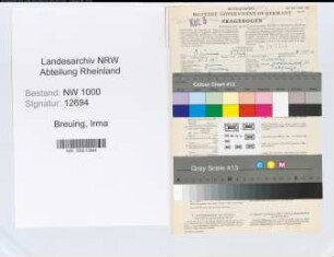 Entnazifizierung Irma Breuing, geb. 26.06.1907 (Telefonistin)