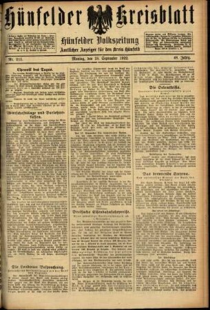 Ausgabe vom Montag, den 18. September 1922.