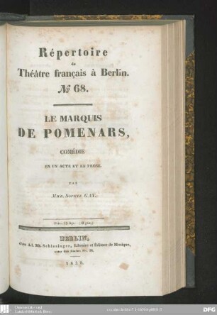Le Marquis de Pomenars : comédie en un acte et en prose